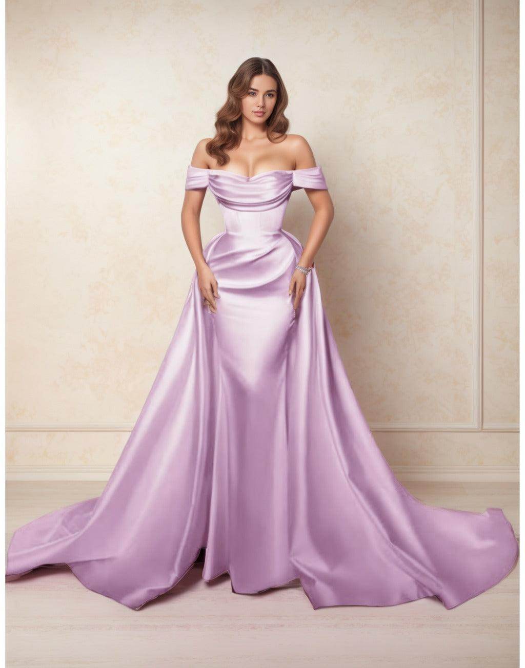A-Line Chapel Train Satin Prom Dress CS0416