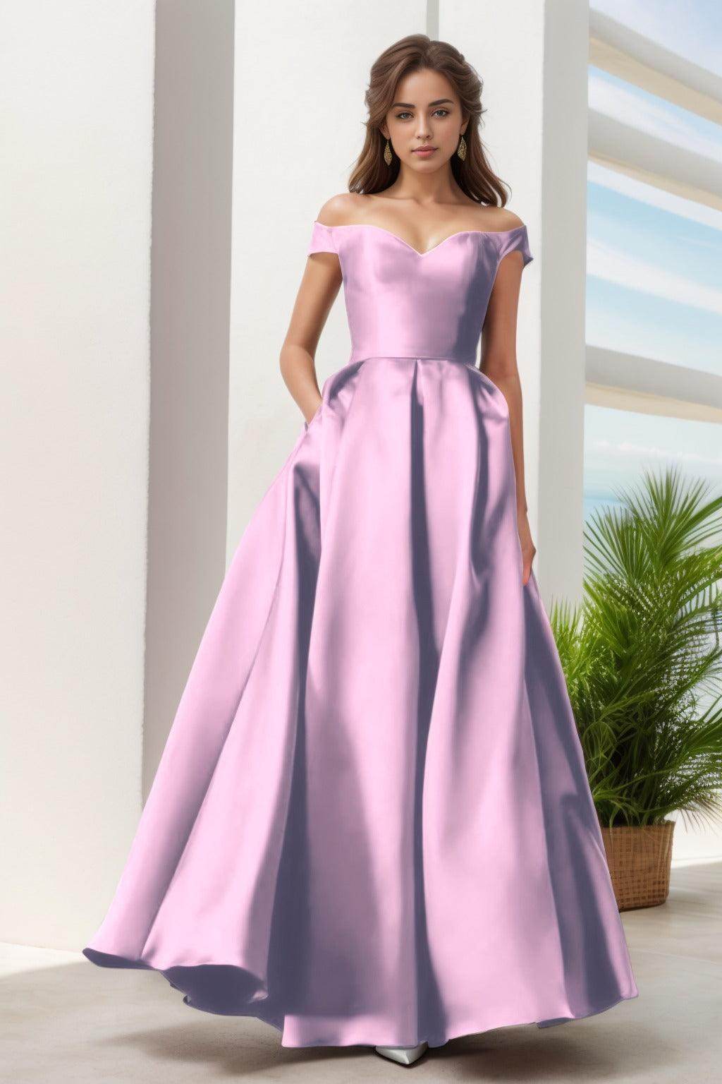 A-Line Floor Length Satin Prom Dress CS0408
