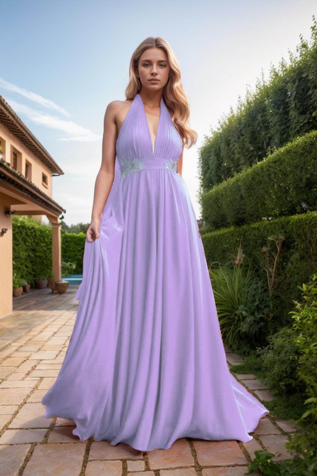 A-Line Sweep-Brush Train Chiffon Prom Dress CS0457