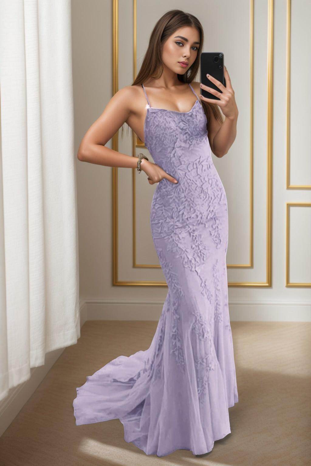 Trumpet-Mermaid Sweep-Brush Train Tulle Prom Dress CS0398