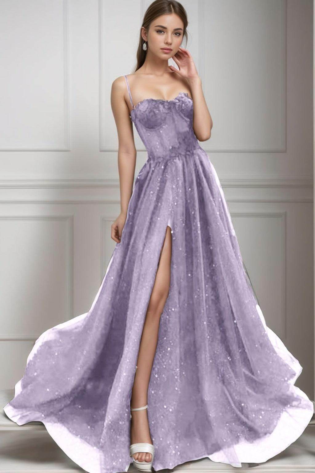 A-Line Sweep-Brush Train Tulle Prom Dress CS0439
