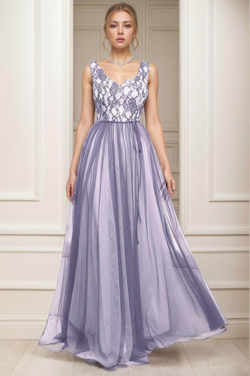 A-Line Sweep-Brush Train Tulle Prom Dress CS0466