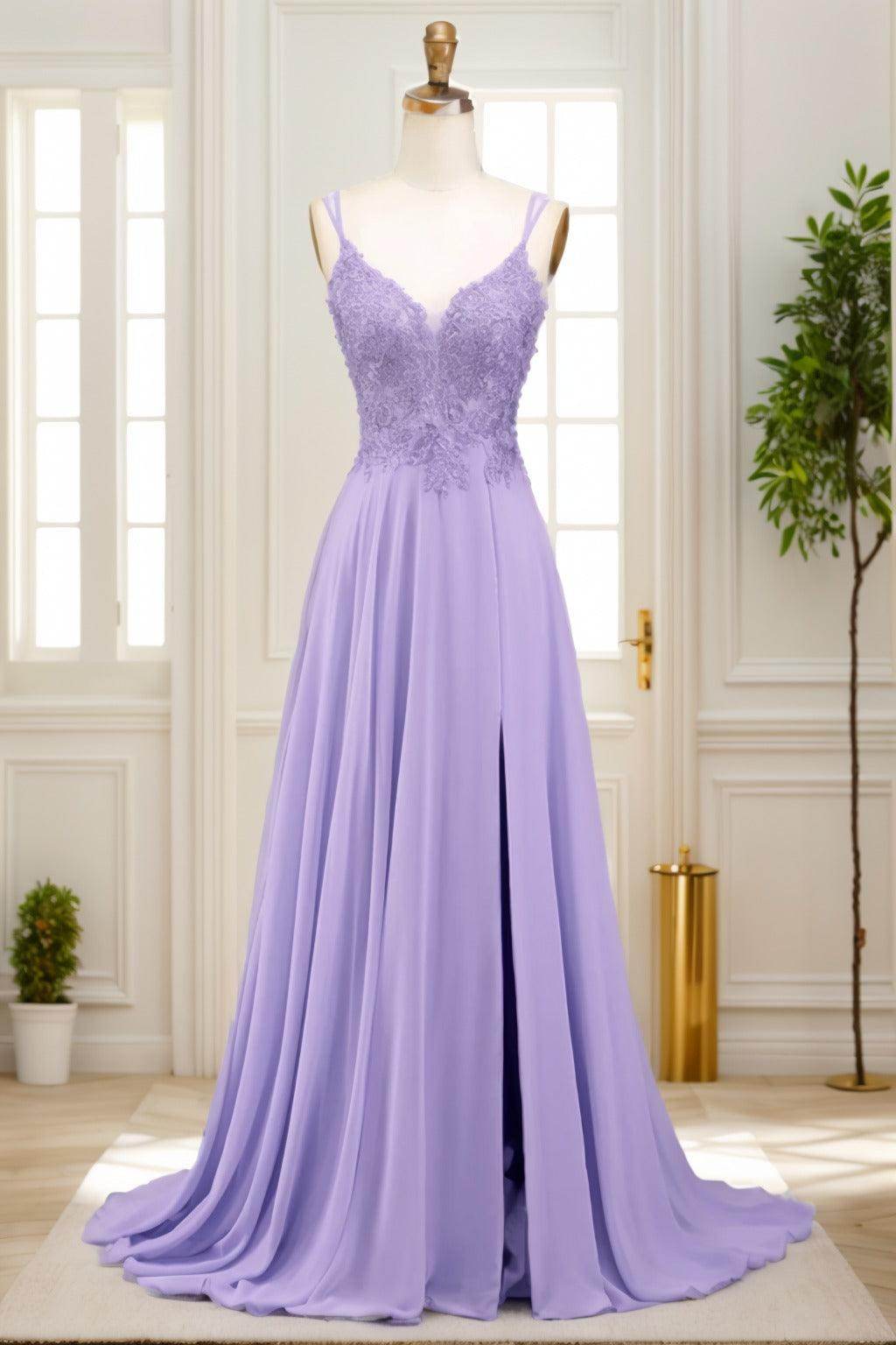 A-Line Sweep-Brush Train Chiffon Prom Dress CS0470