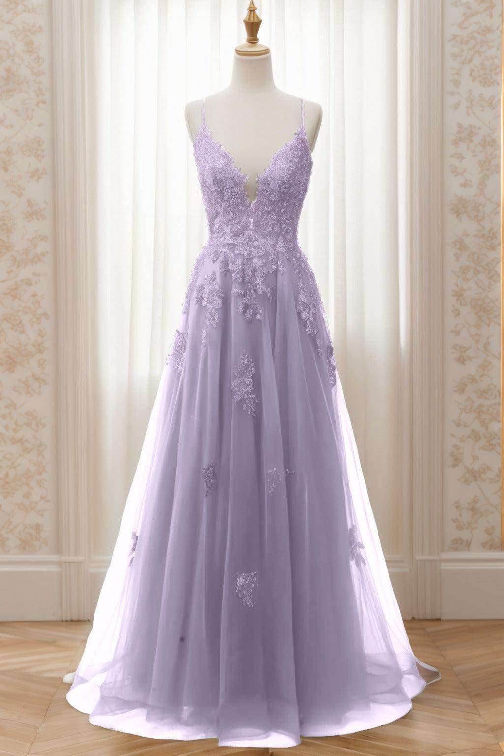 A-Line Sweep-Brush Train Tulle Prom Dress CS0463