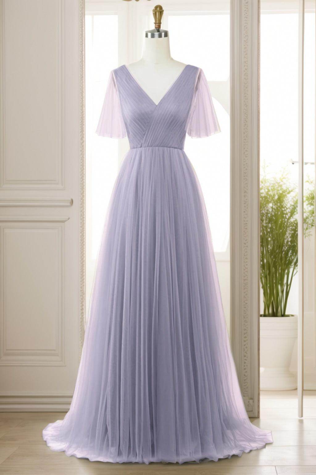 A-Line Sweep-Brush Train Tulle Prom Dress CS0472