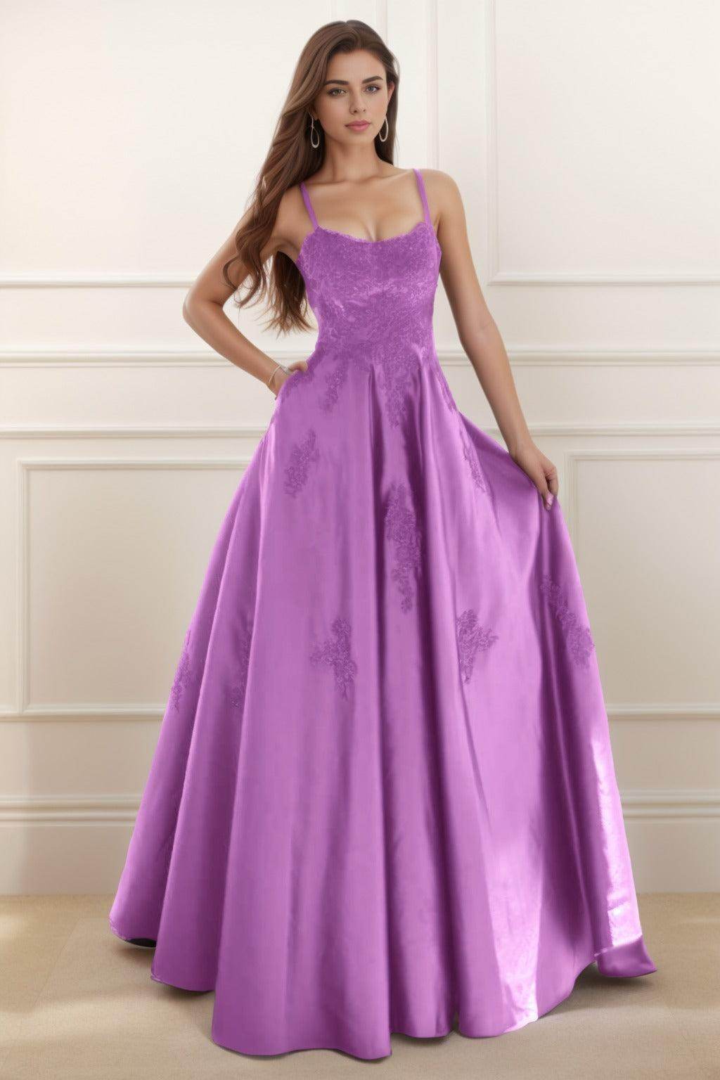A-Line Floor Length Satin Prom Dress CS0458