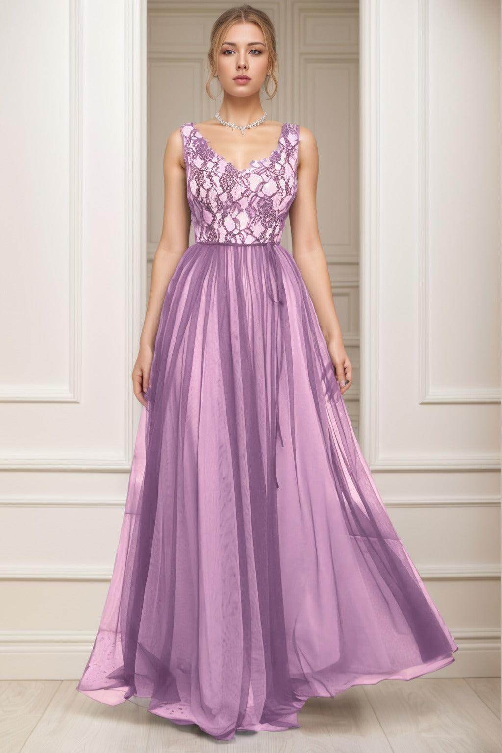 A-Line Sweep-Brush Train Tulle Prom Dress CS0466