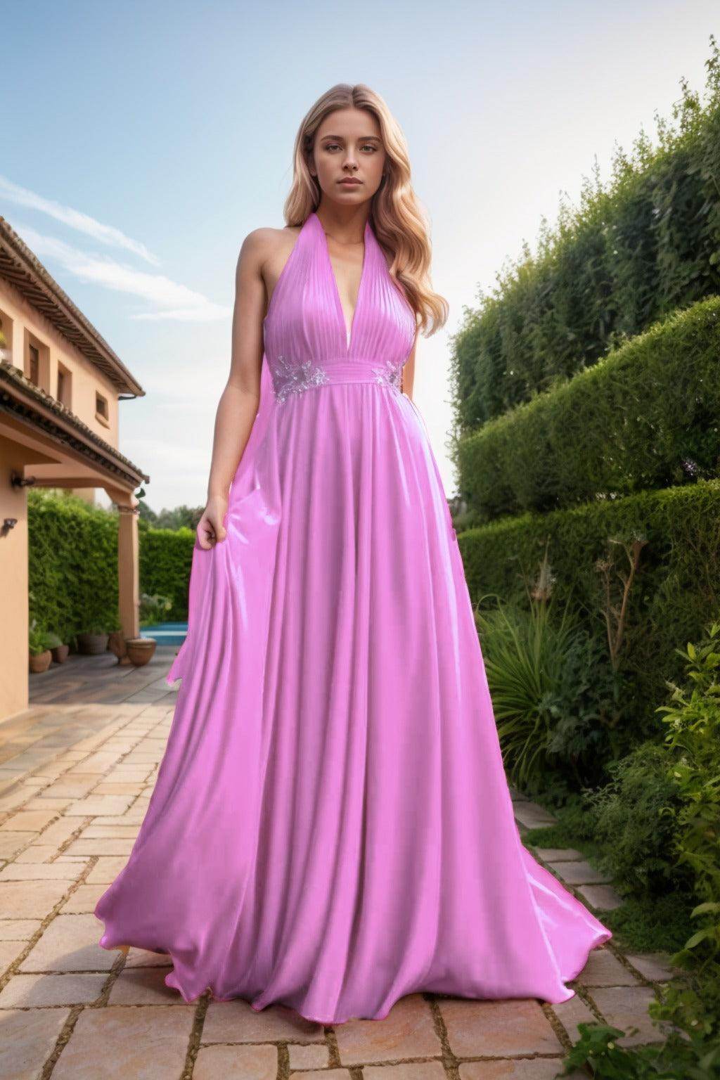 A-Line Sweep-Brush Train Chiffon Prom Dress CS0457