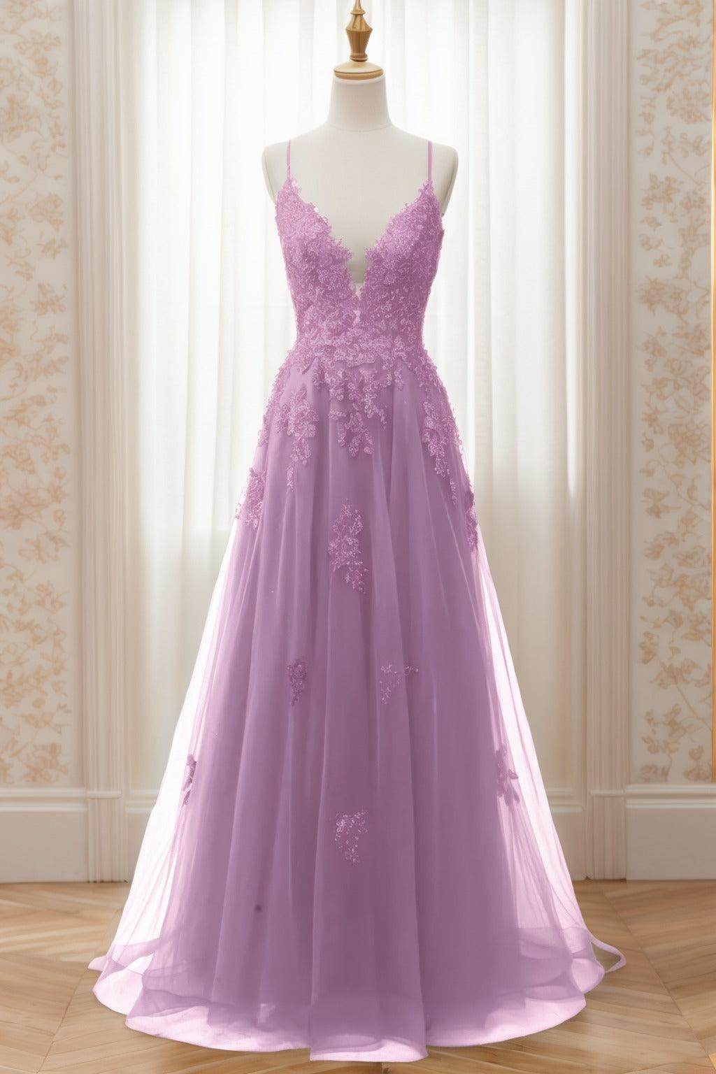 A-Line Sweep-Brush Train Tulle Prom Dress CS0463