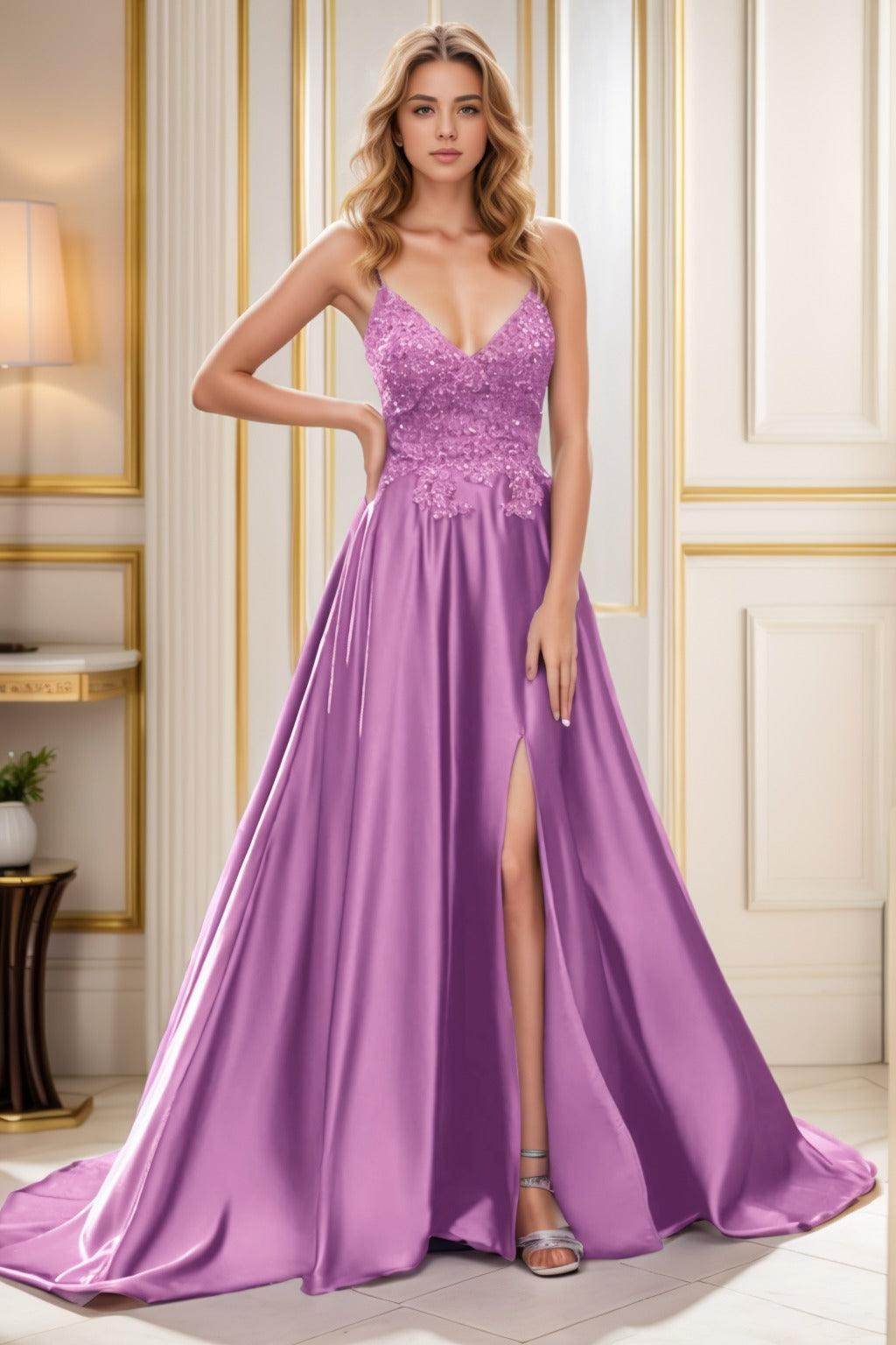 A-Line Court Train Satin Prom Dress CS0460