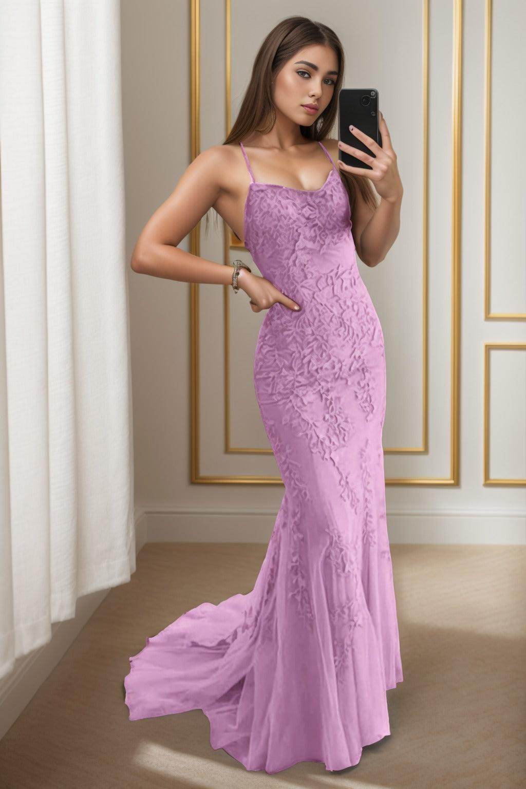 Trumpet-Mermaid Sweep-Brush Train Tulle Prom Dress CS0398