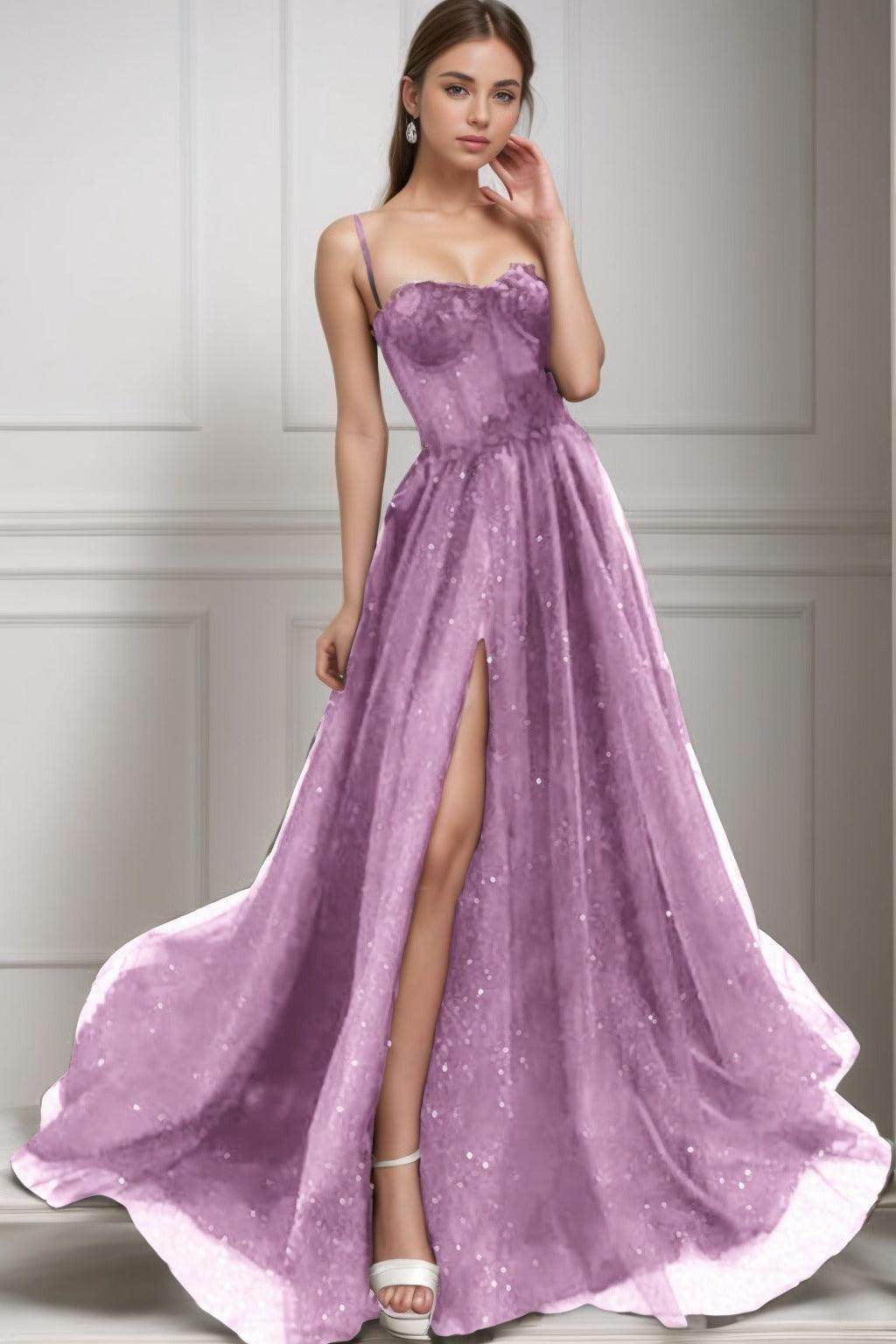 A-Line Sweep-Brush Train Tulle Prom Dress CS0439