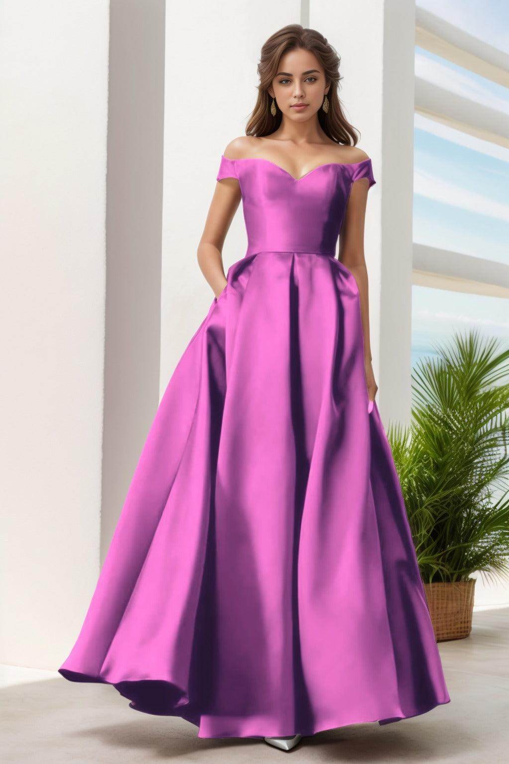 A-Line Floor Length Satin Prom Dress CS0408
