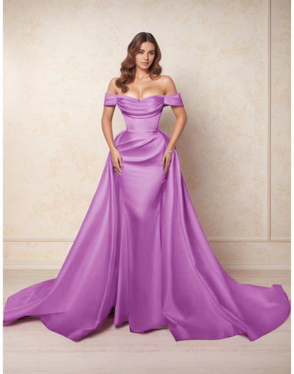 A-Line Chapel Train Satin Prom Dress CS0416