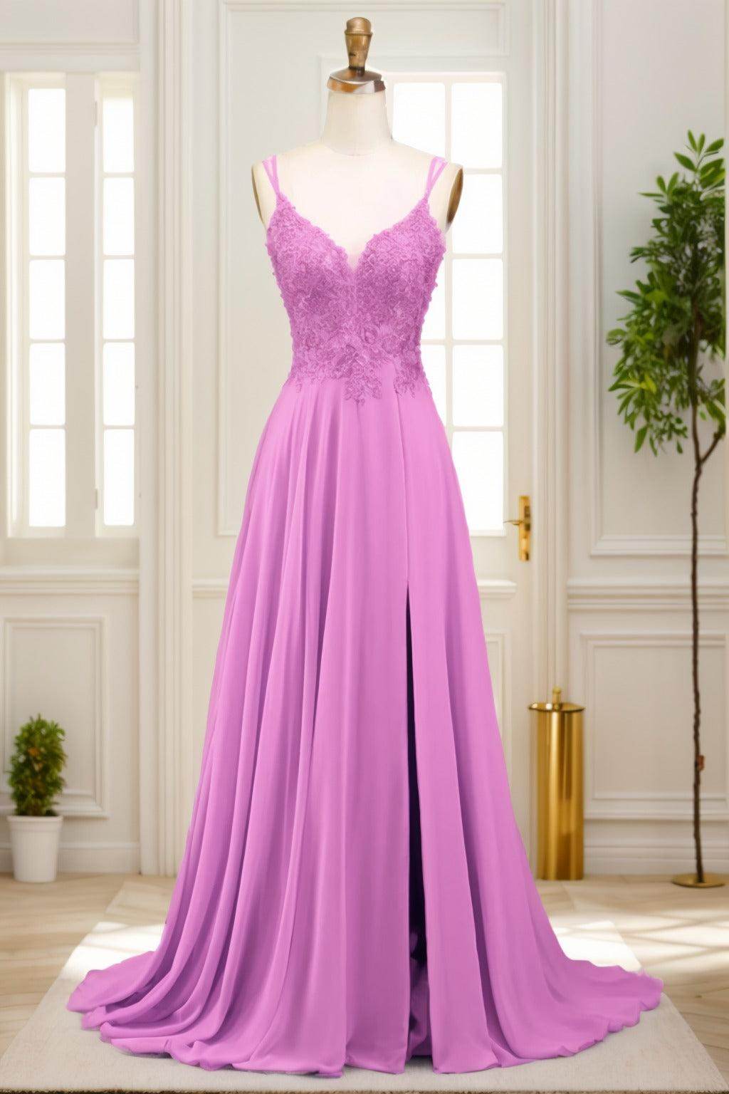 A-Line Sweep-Brush Train Chiffon Prom Dress CS0470