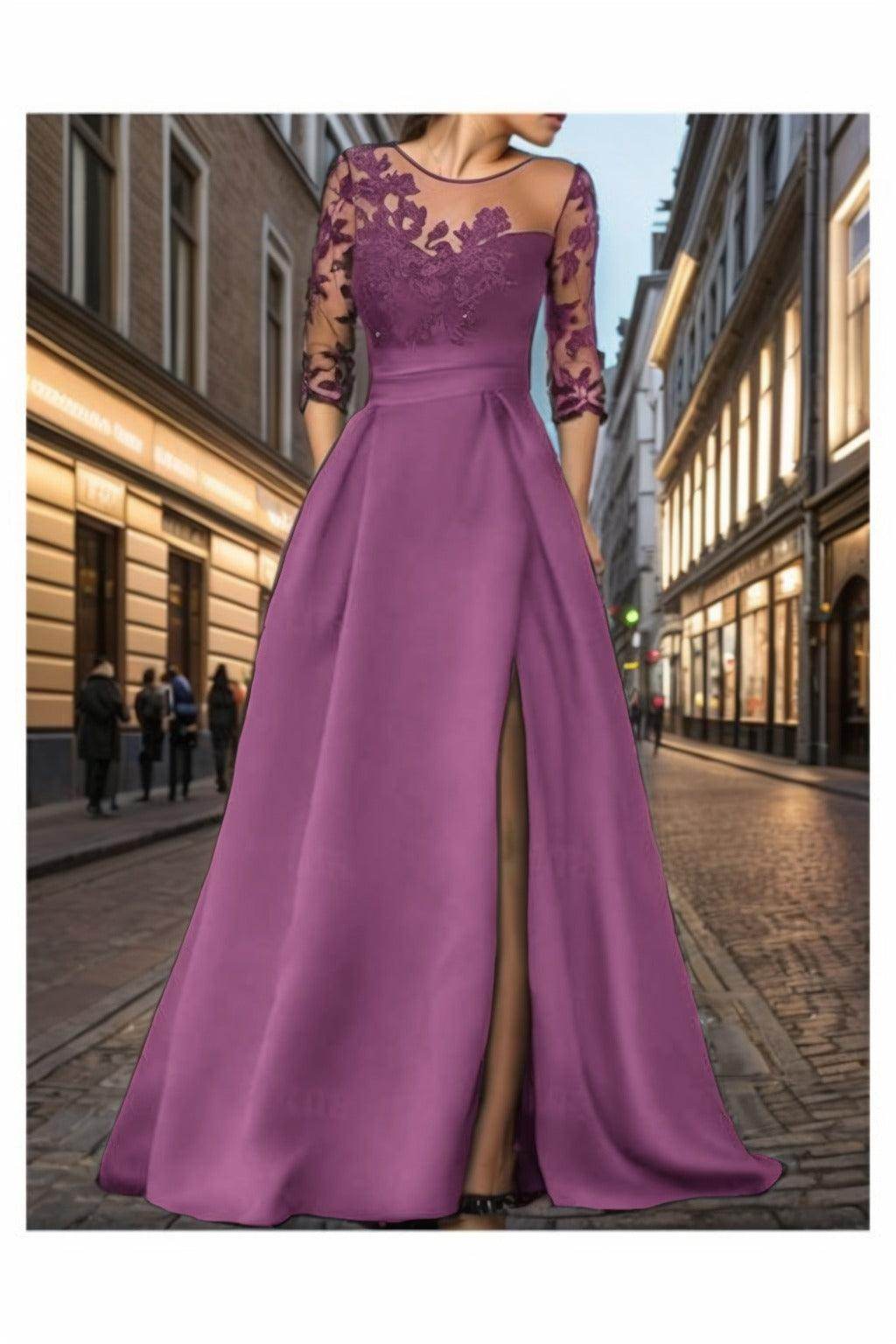 A-Line Sweep-Brush Train Satin Prom Dress CS0456