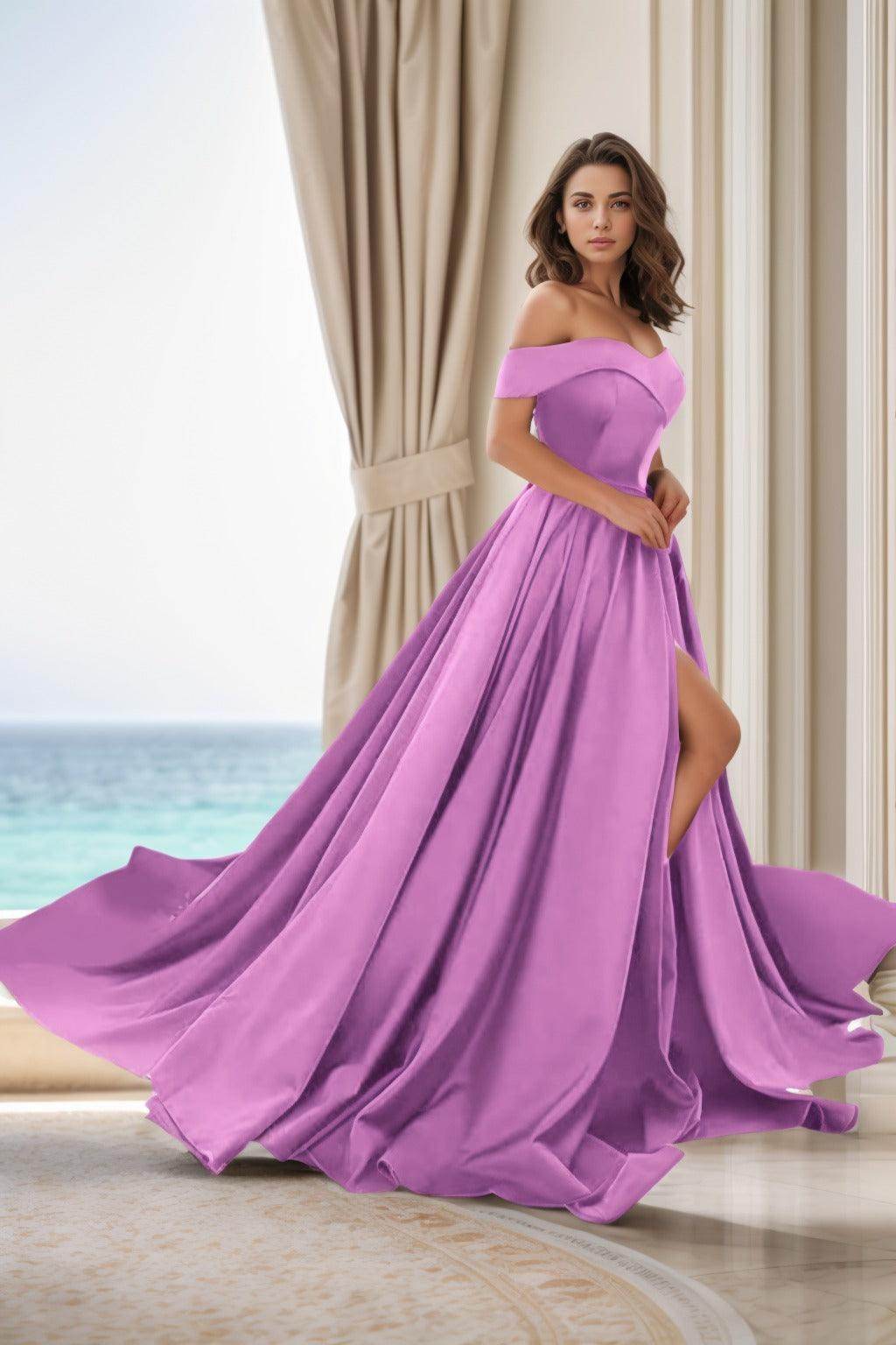 A-Line Court Train Satin Prom Dress CS0405
