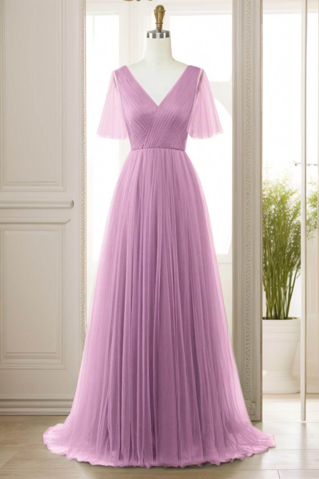 A-Line Sweep-Brush Train Tulle Prom Dress CS0472