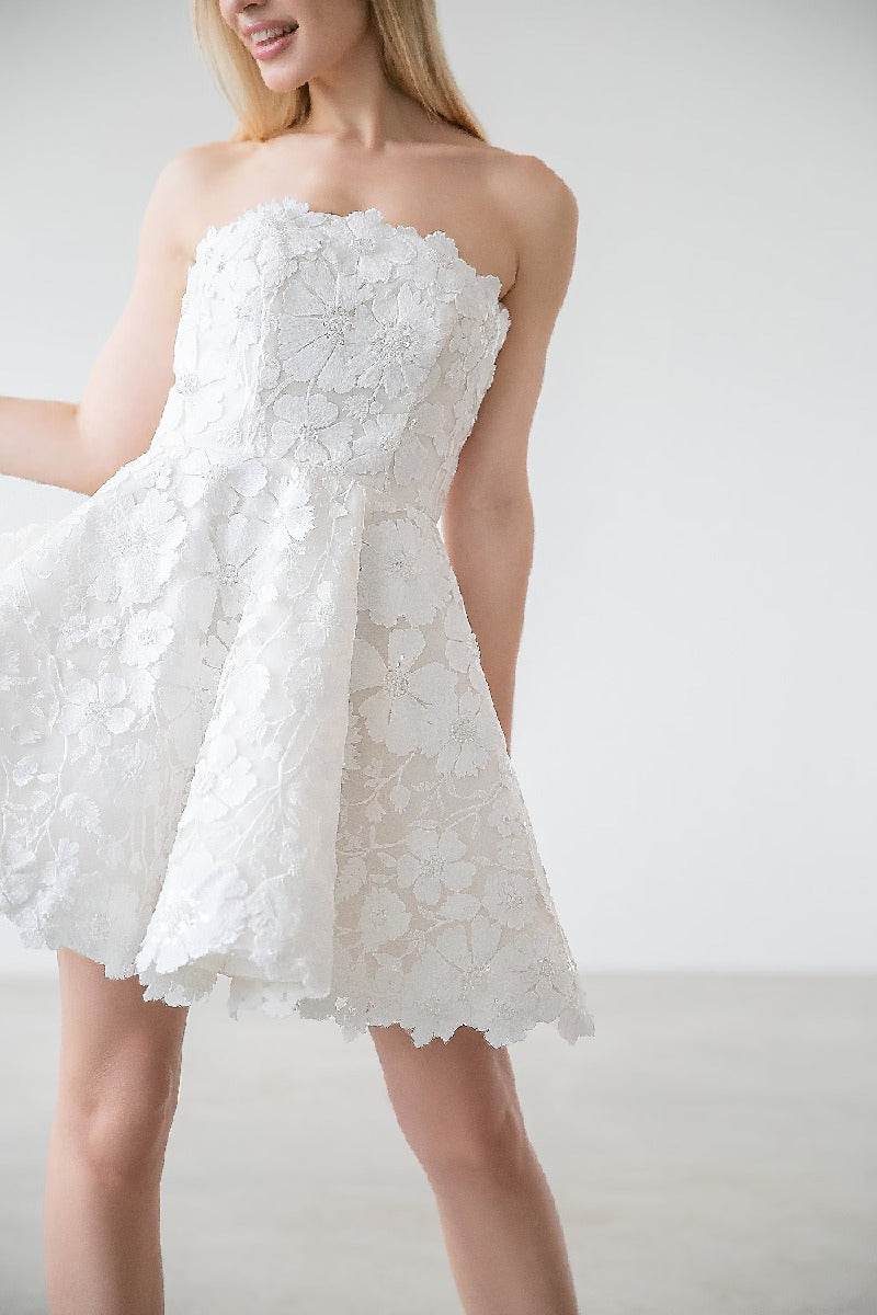 A-Line Short-Mini Lace Little White Dress 100018