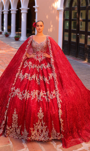 Amarra 54296 Red and Gold Quincea¡èera Dress