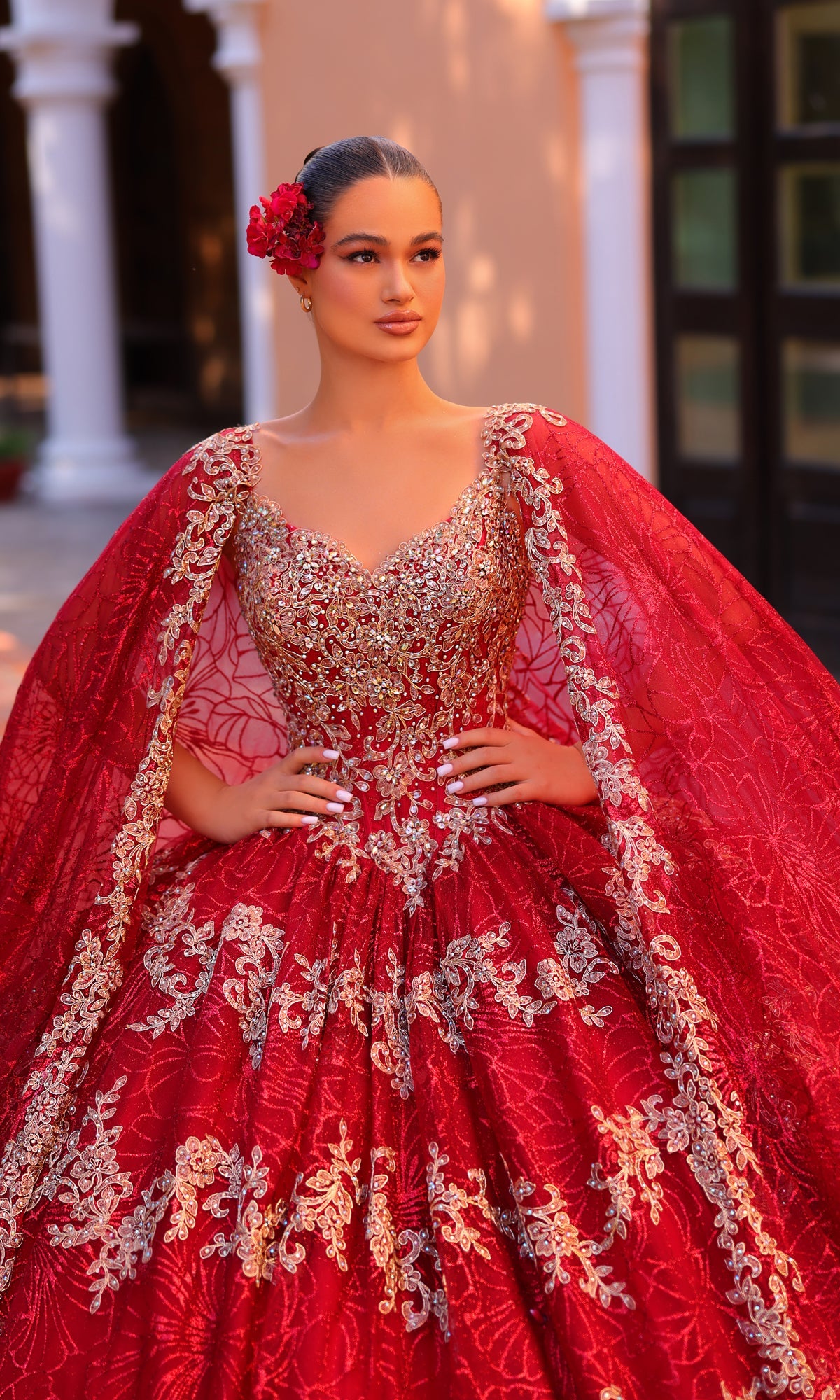 Amarra 54296 Red and Gold Quincea¡èera Dress