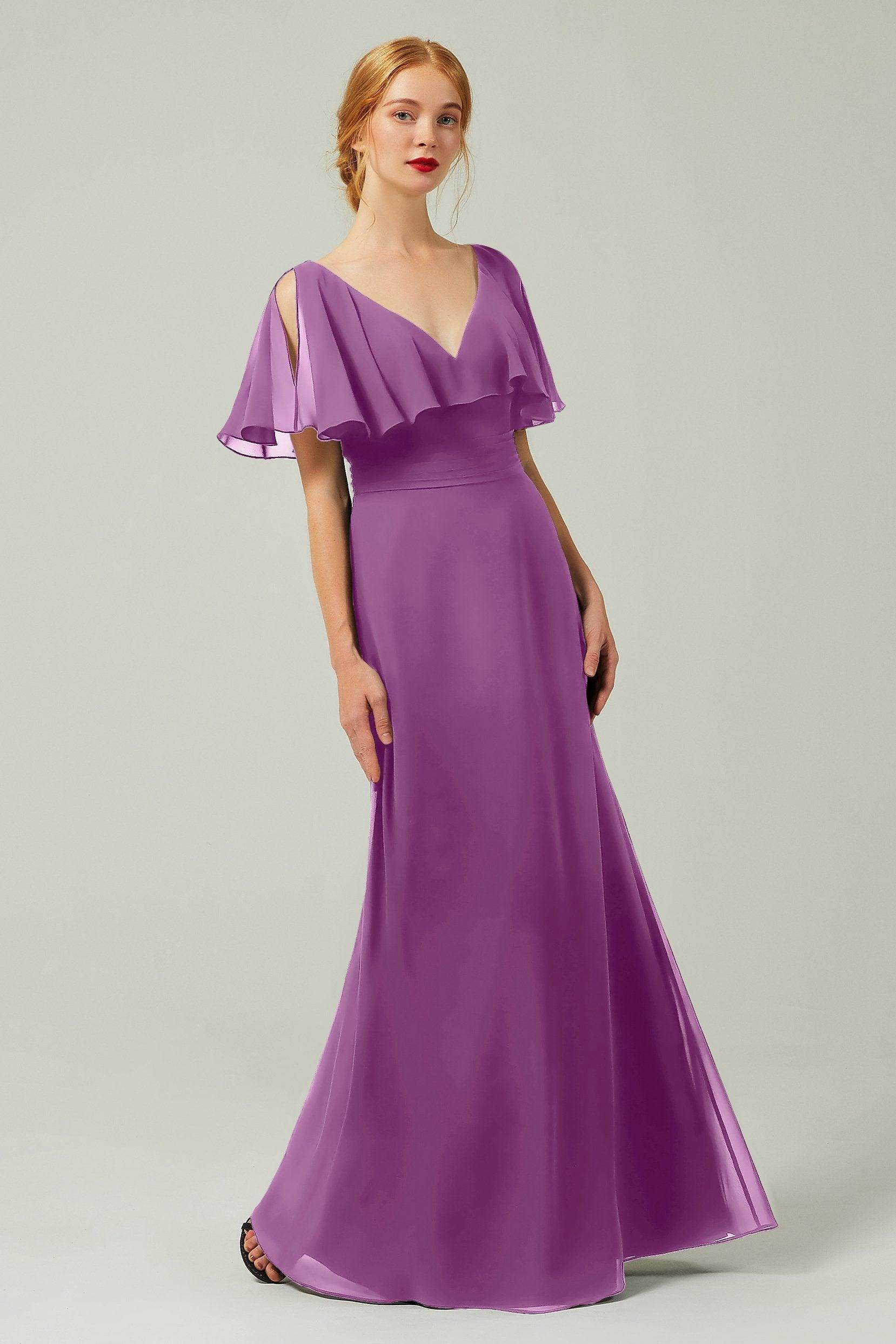 Sheath-Column Floor Length Chiffon Bridesmaid Dress Formal Dresses CB0341