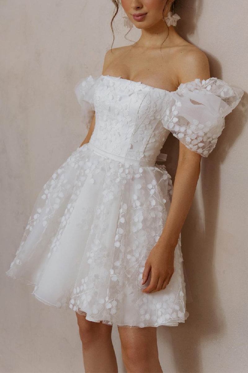 A-Line Short-Mini Lace Organza Little White Dress 100040