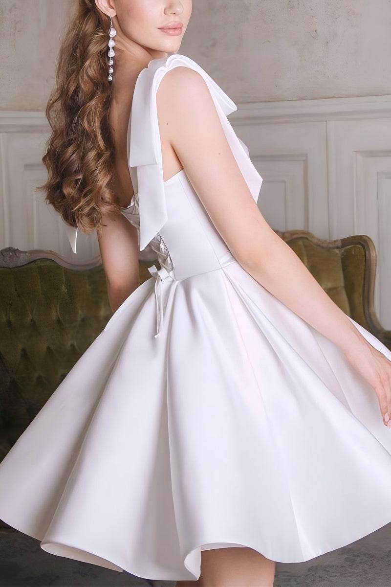 A-Line Short-Mini Satin Little White Dress 100033