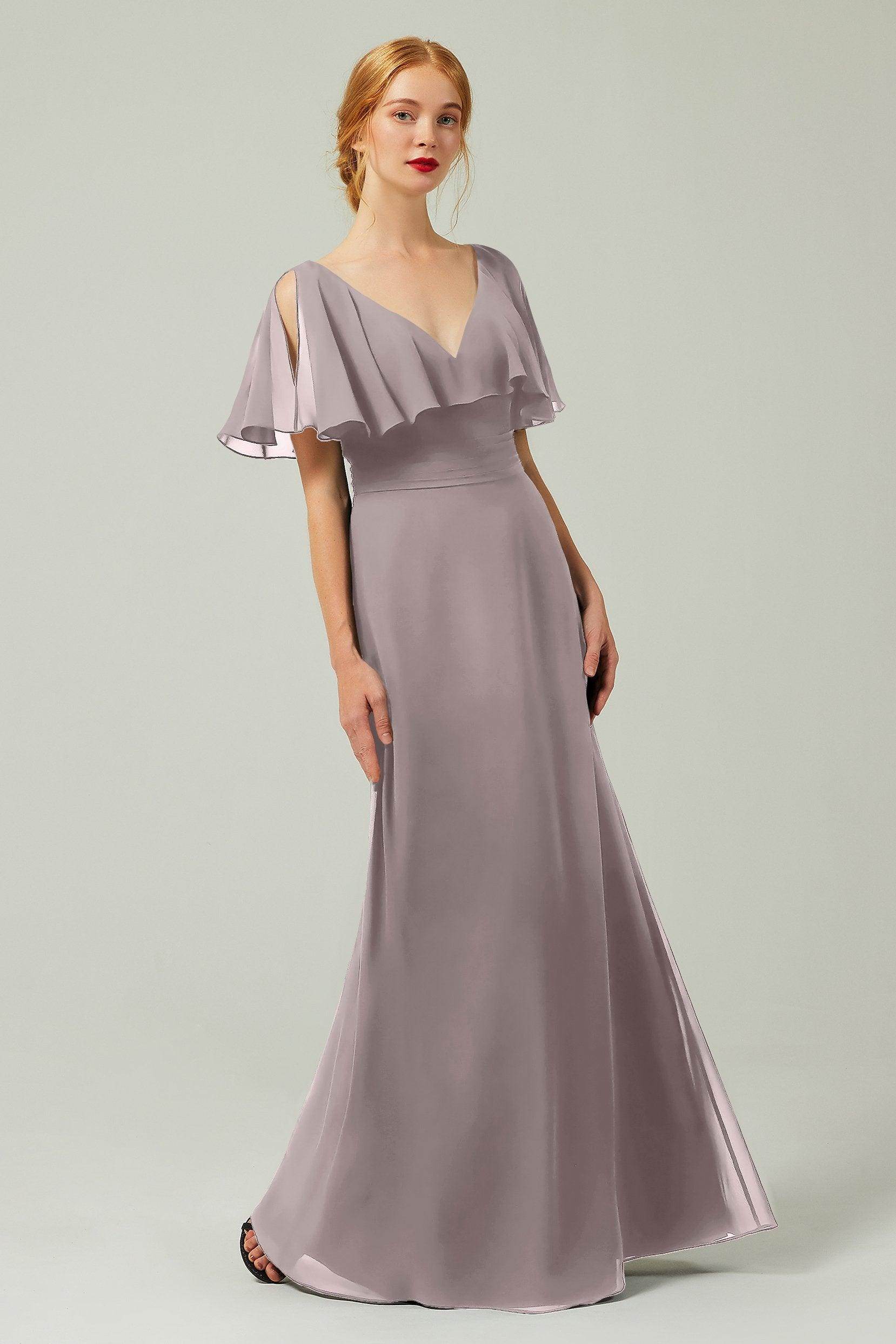 Sheath-Column Floor Length Chiffon Bridesmaid Dress Formal Dresses CB0341
