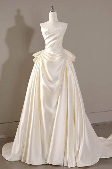 A-Line Sweep-Brush Train Mikado Wedding Dress 814546469493