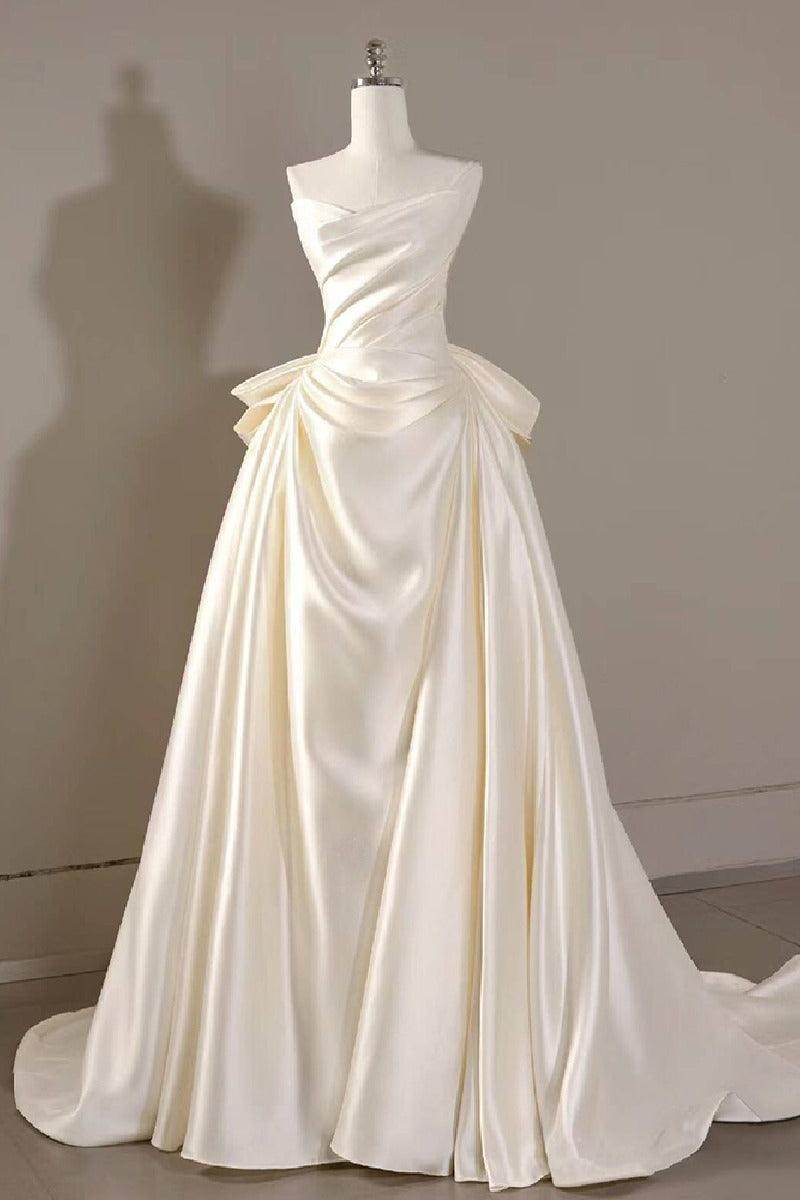 A-Line Sweep-Brush Train Mikado Wedding Dress 814546469493