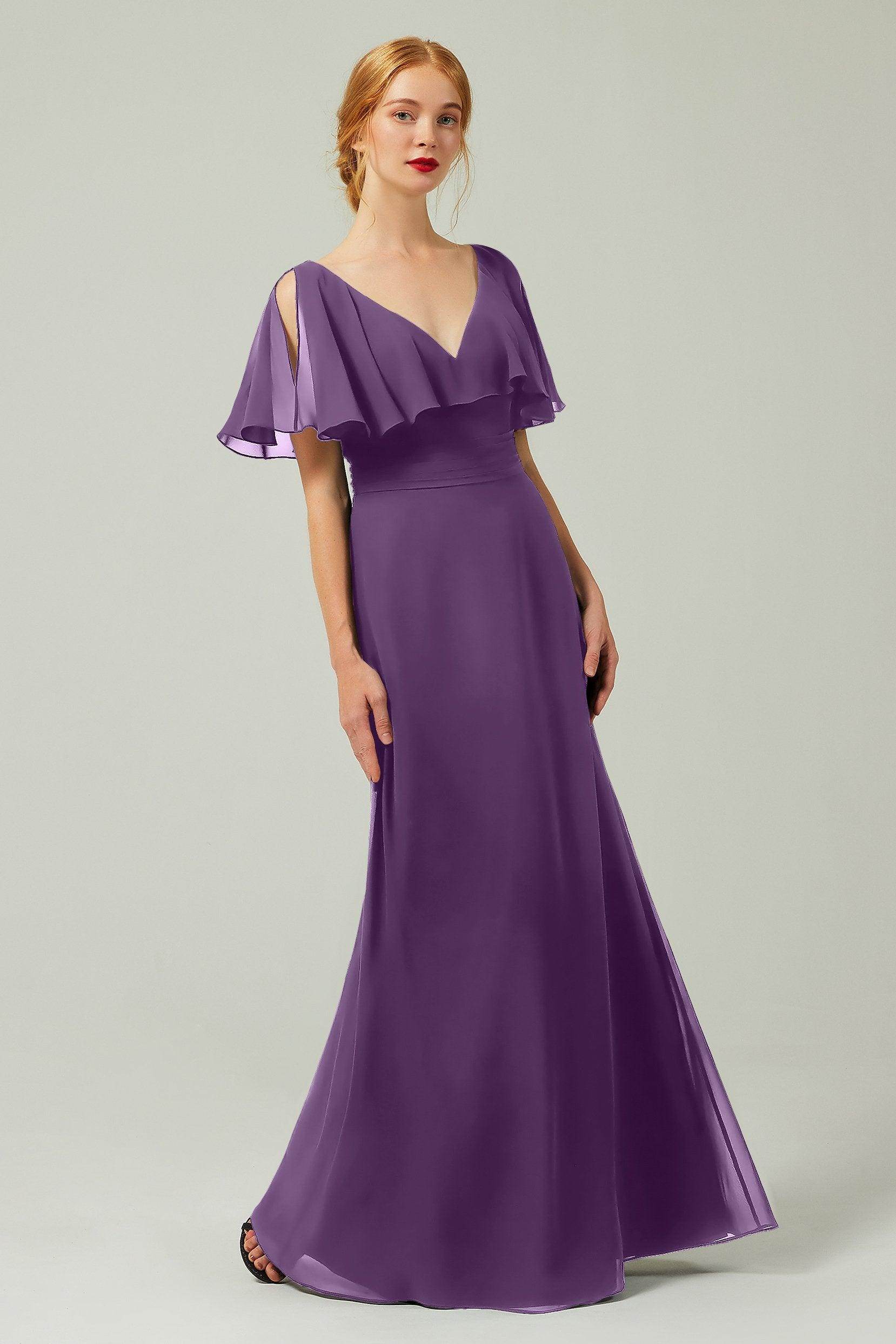 Sheath-Column Floor Length Chiffon Bridesmaid Dress Formal Dresses CB0341