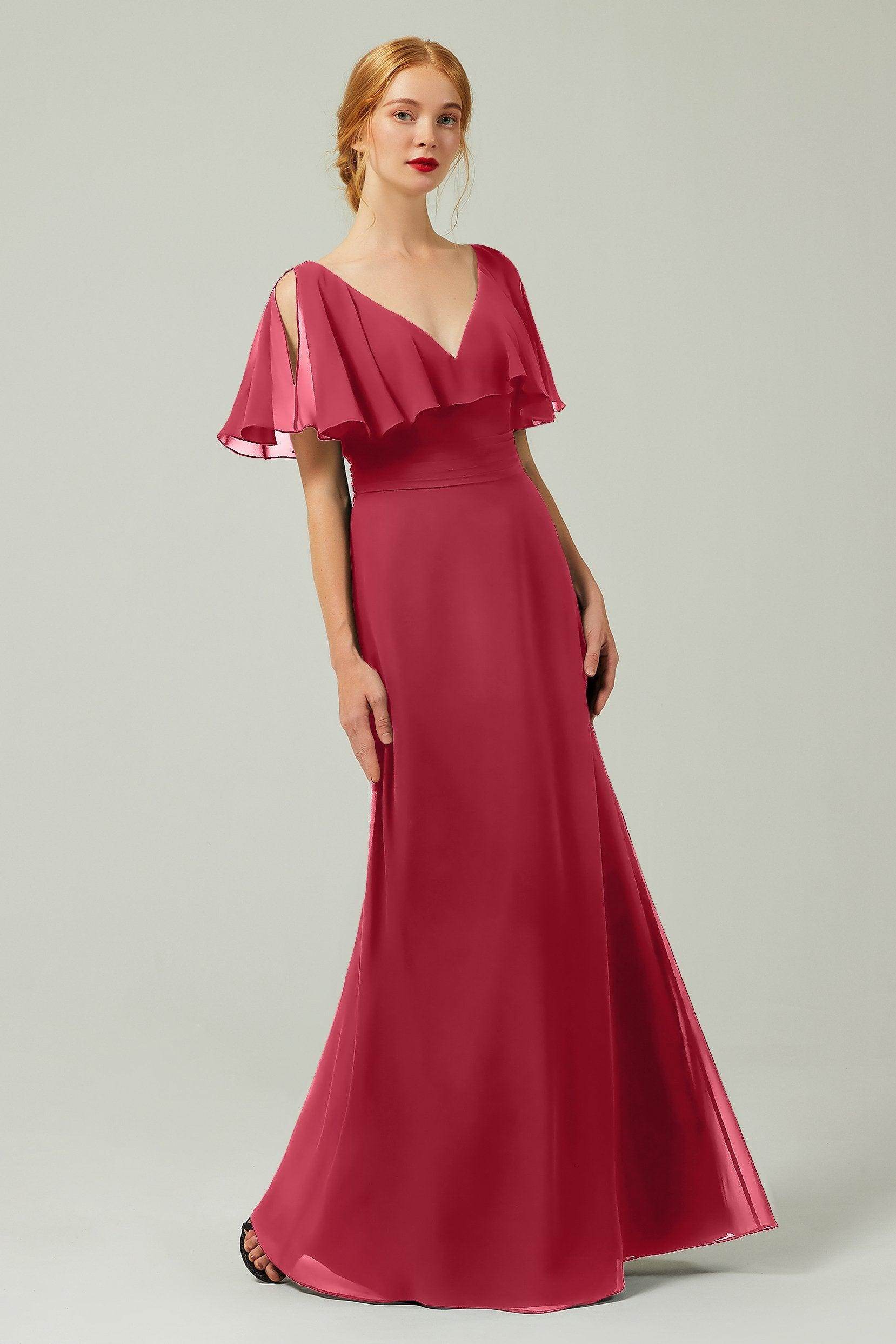 Sheath-Column Floor Length Chiffon Bridesmaid Dress Formal Dresses CB0341