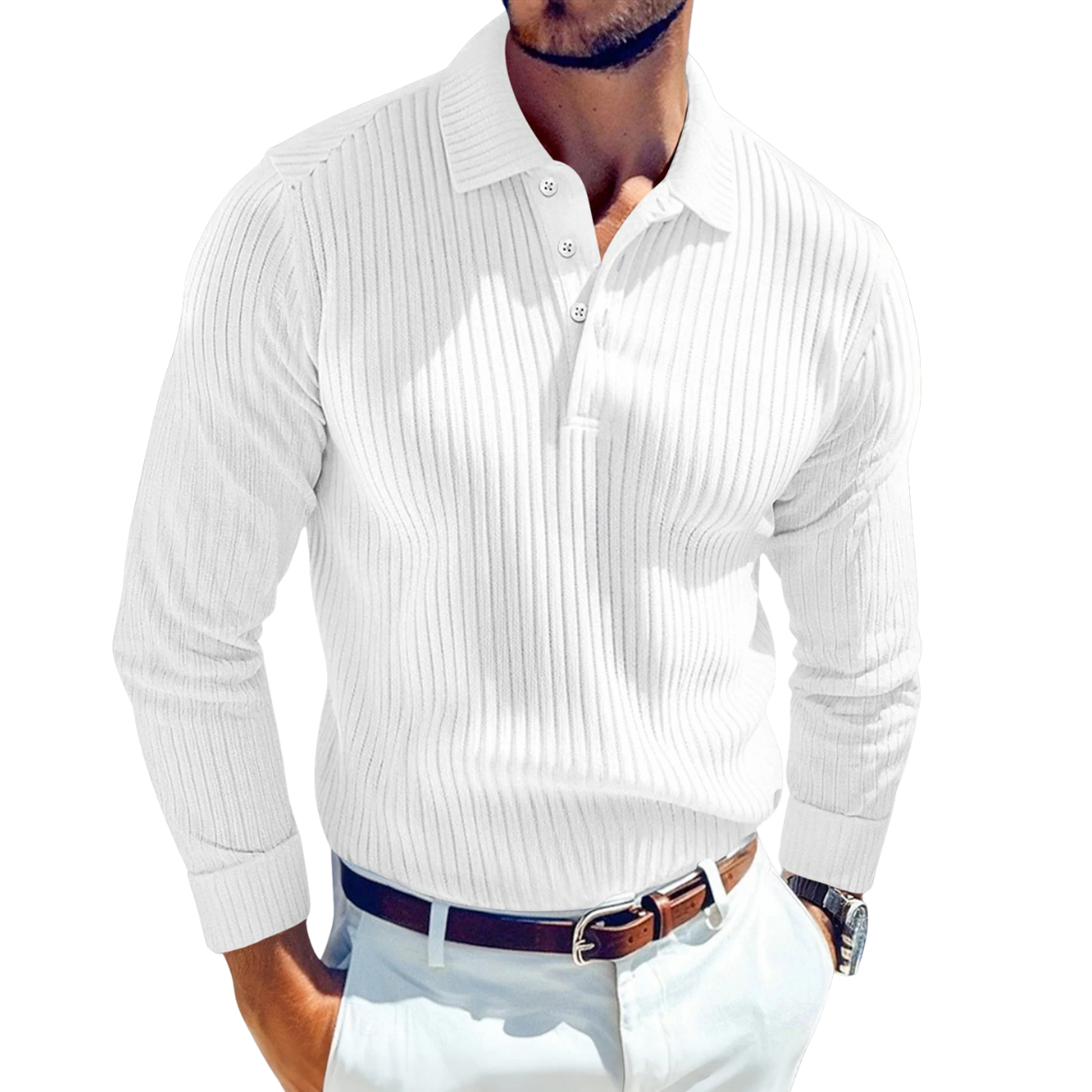Adrien - Luxury Knitted Retro Polo Shirt With Ribbed Structure