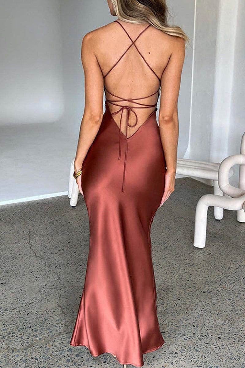 Sexy halter satin cocktail dress 689849690730