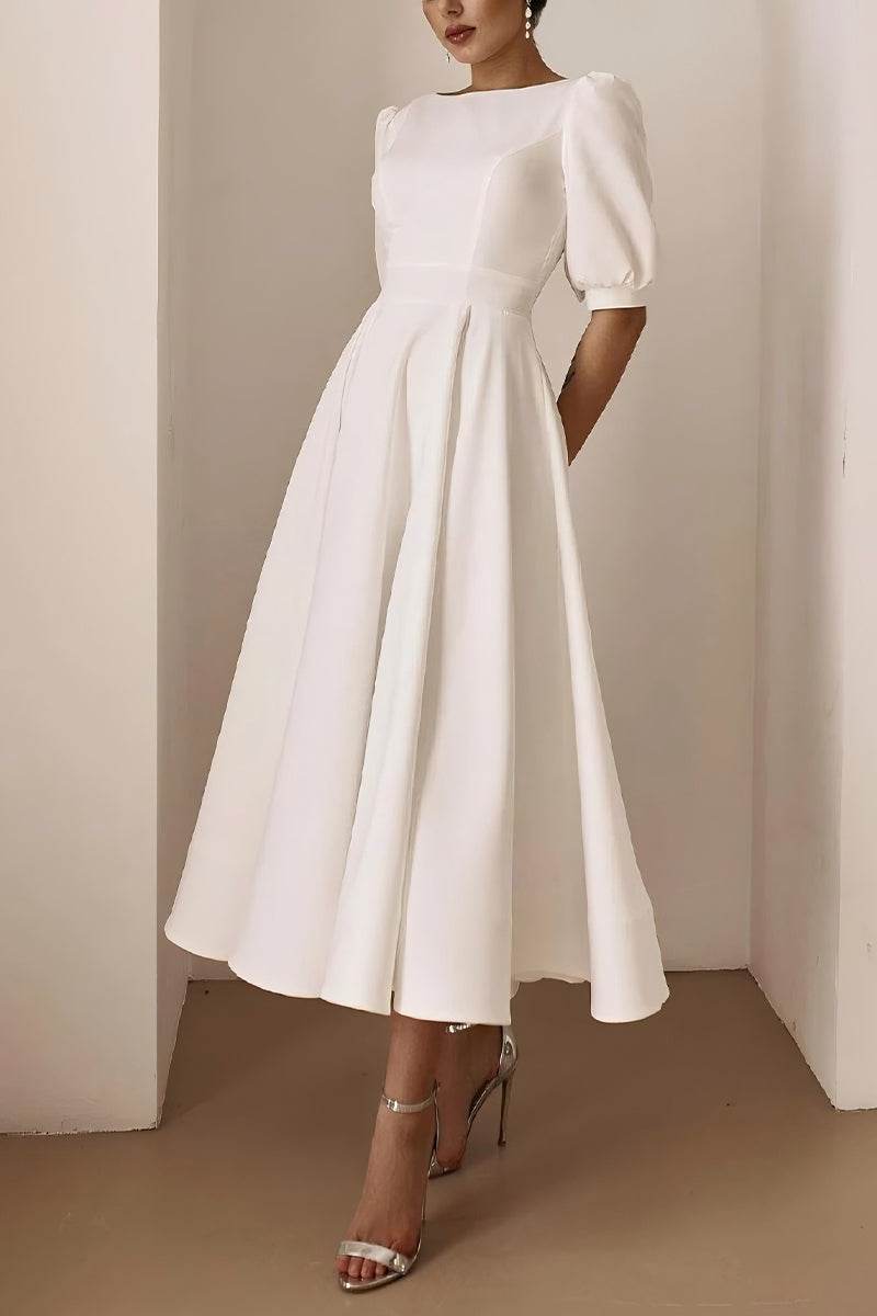 A-Line Tea Length Elastic Cloth Little White Dress 100012