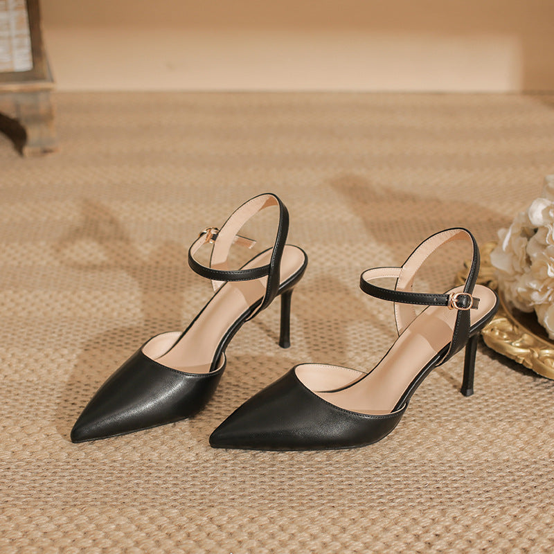 Elegant Pointed Toe Slingback Heels with Delicate Ankle Strap Shoes 771508437933