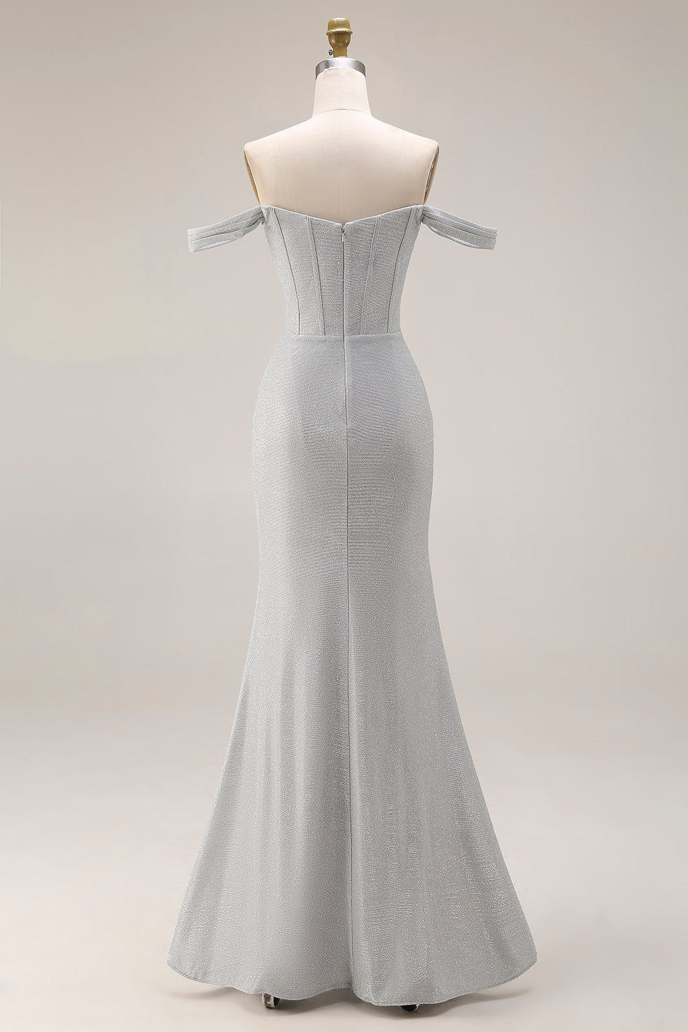 Light Grey Mermaid Off the Shoulder Ruched Long Corset Prom Dress with Slit