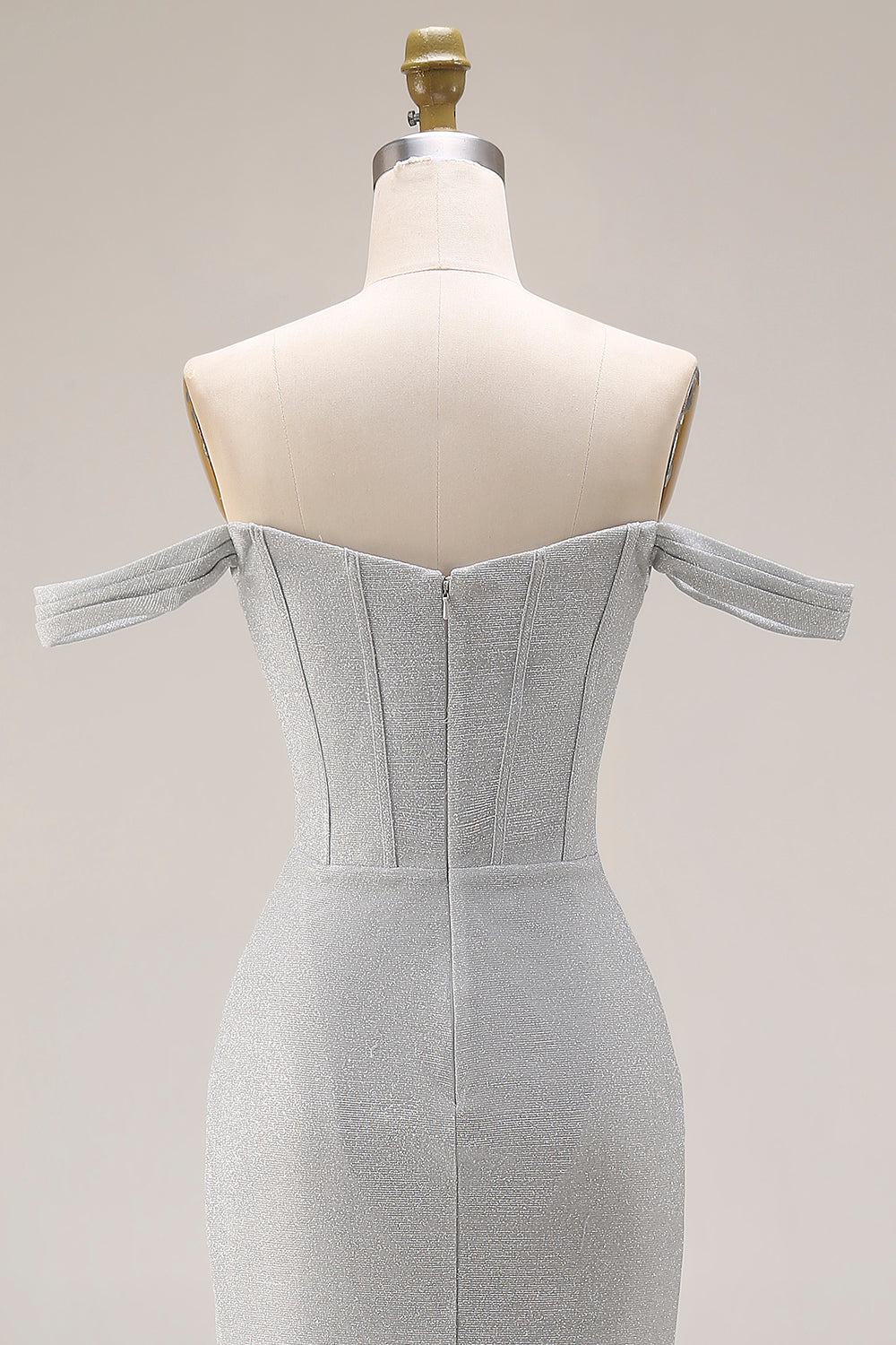 Light Grey Mermaid Off the Shoulder Ruched Long Corset Prom Dress with Slit