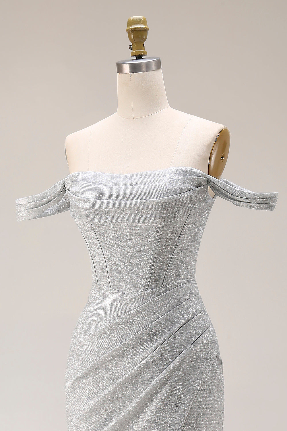 Light Grey Mermaid Off the Shoulder Ruched Long Corset Prom Dress with Slit
