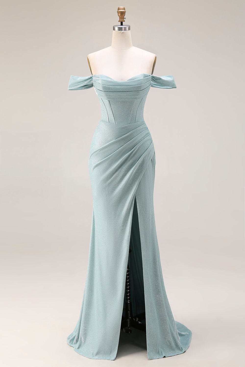 Dusty Green Mermaid Off the Shoulder Long Corset Prom Dress with Slit