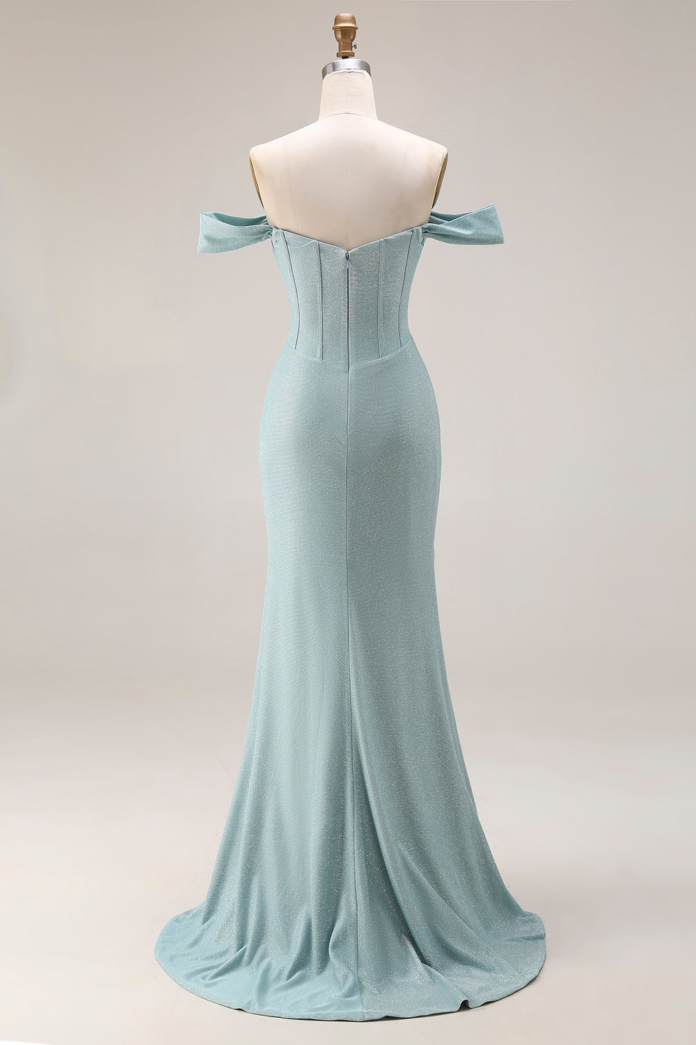 Dusty Green Mermaid Off the Shoulder Long Corset Prom Dress with Slit