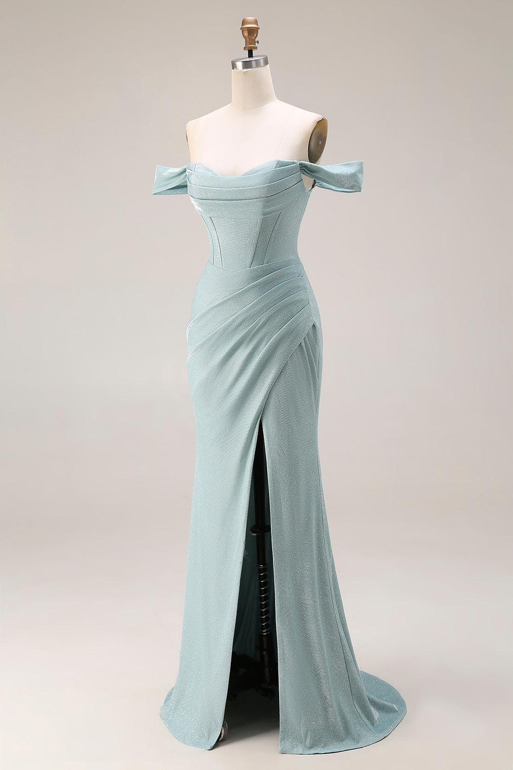 Dusty Green Mermaid Off the Shoulder Long Corset Prom Dress with Slit