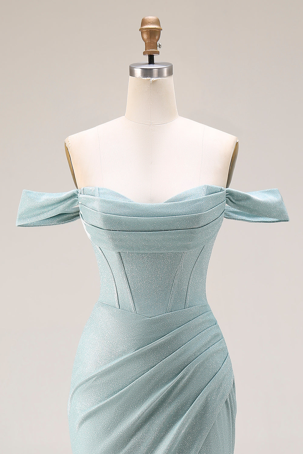 Dusty Green Mermaid Off the Shoulder Long Corset Prom Dress with Slit