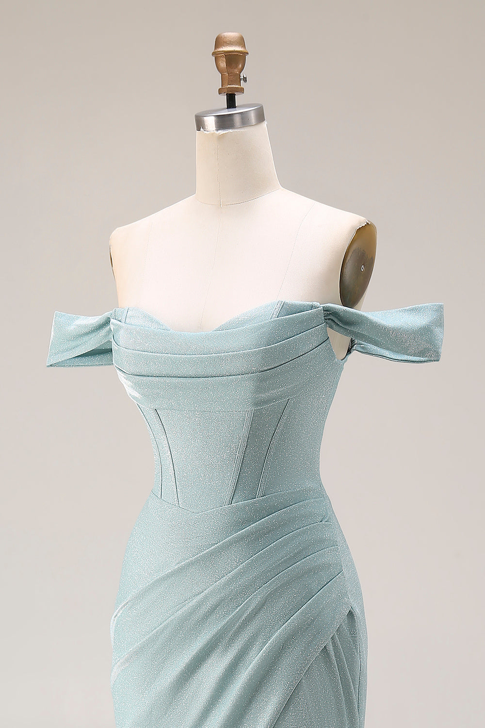 Dusty Green Mermaid Off the Shoulder Long Corset Prom Dress with Slit