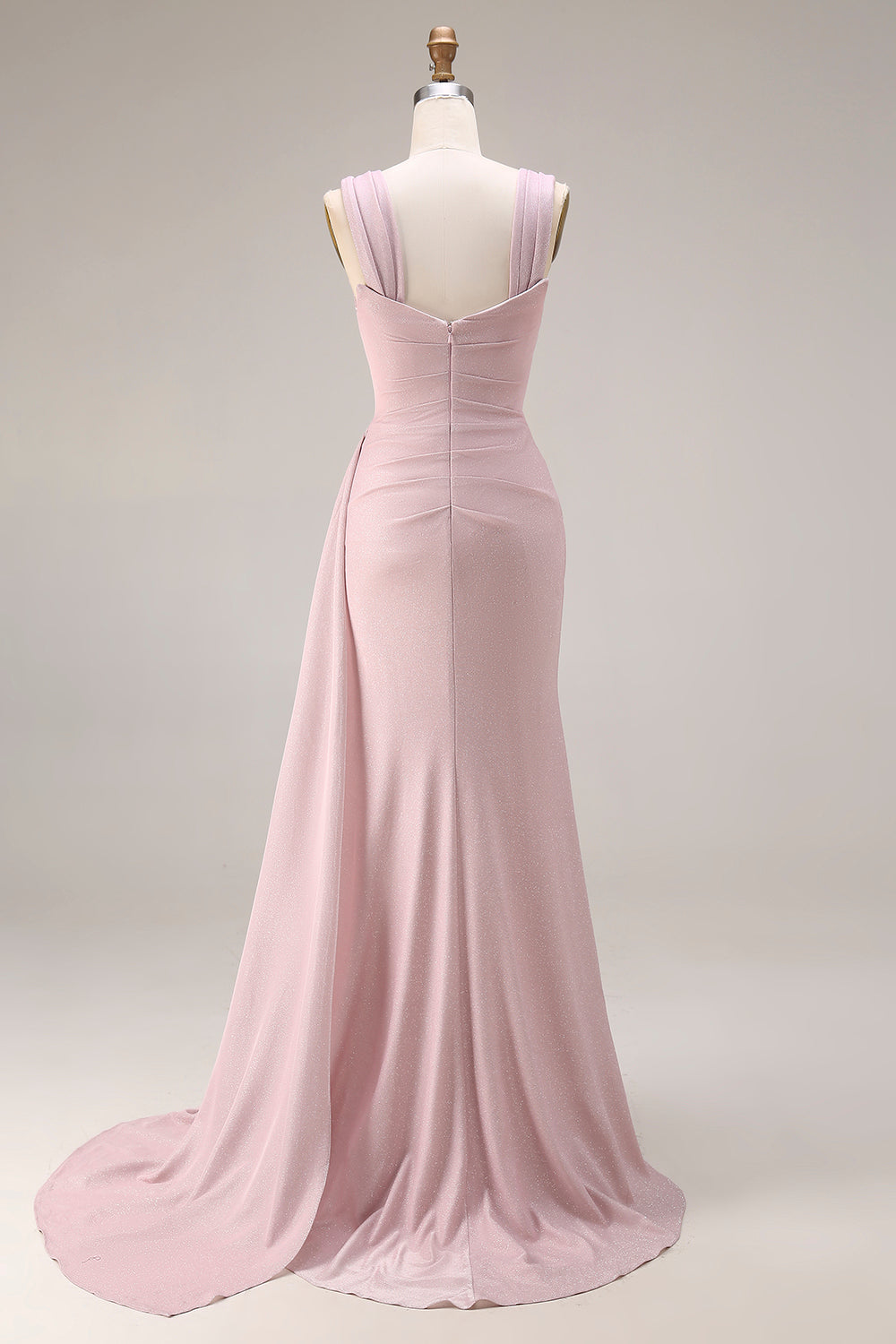 Dark Pink Mermaid Ruched Thick Straps Long Prom Dress with Side Cape