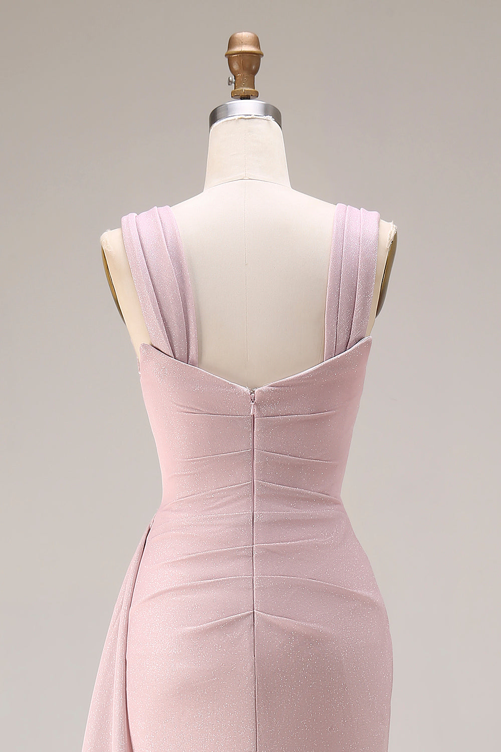 Dark Pink Mermaid Ruched Thick Straps Long Prom Dress with Side Cape