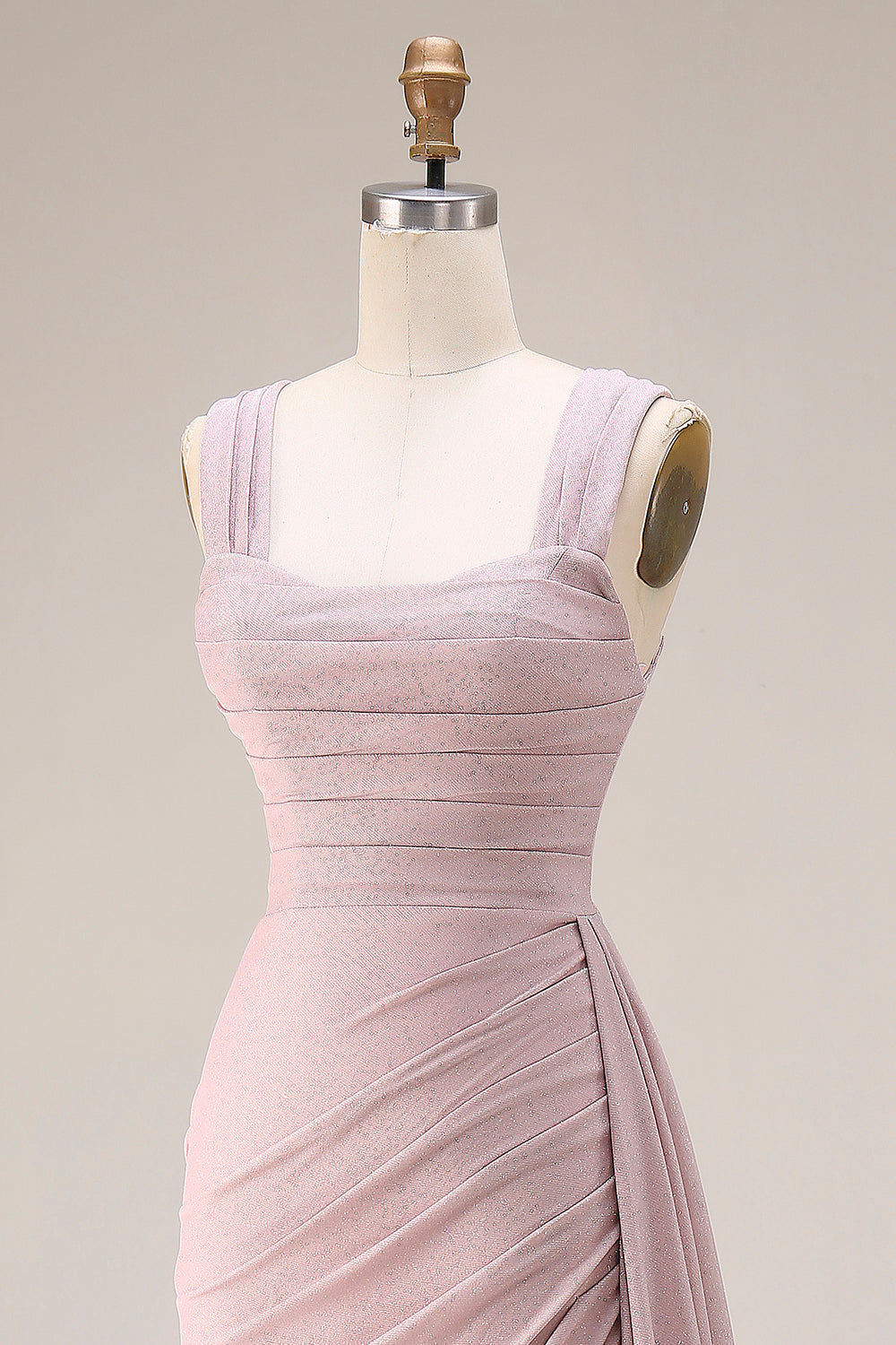 Dark Pink Mermaid Ruched Thick Straps Long Prom Dress with Side Cape