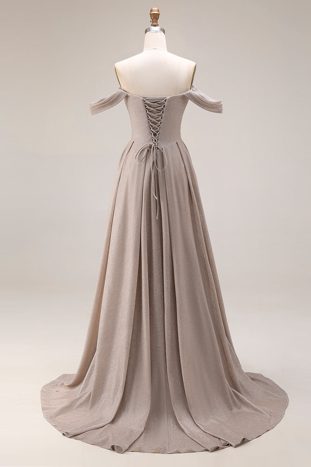 Grey A Line Ruched Off the Shoulder Long Prom Dress