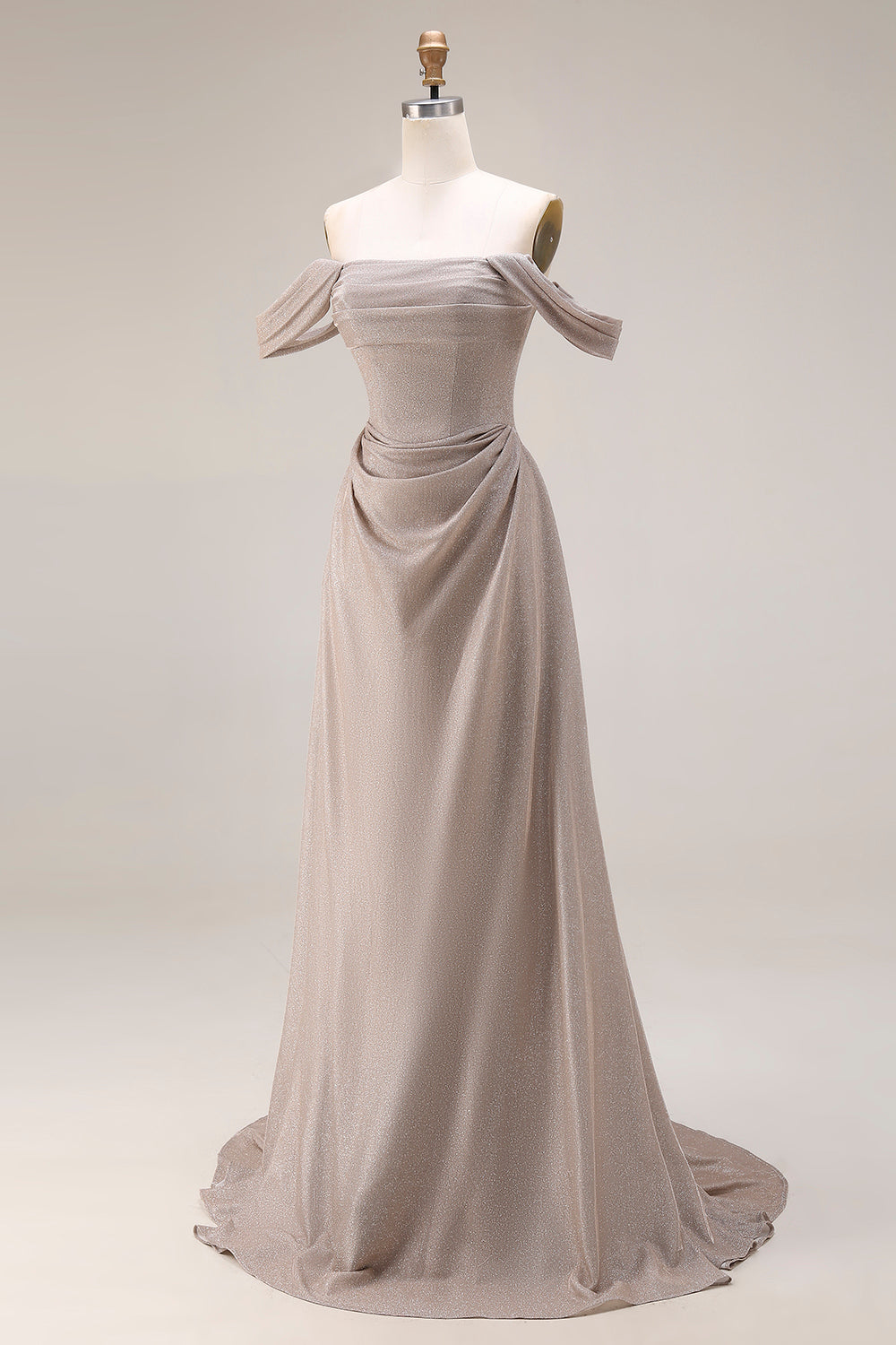 Grey A Line Ruched Off the Shoulder Long Prom Dress